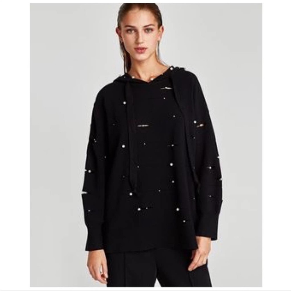 Zara distressed pearl hoodie with rips